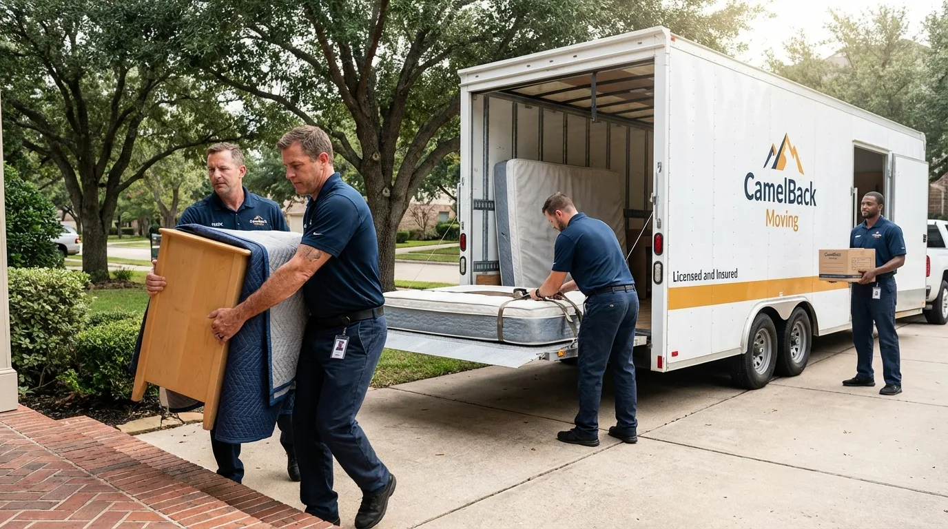 Crew loading residential truck for cross-state move from Vado, NM