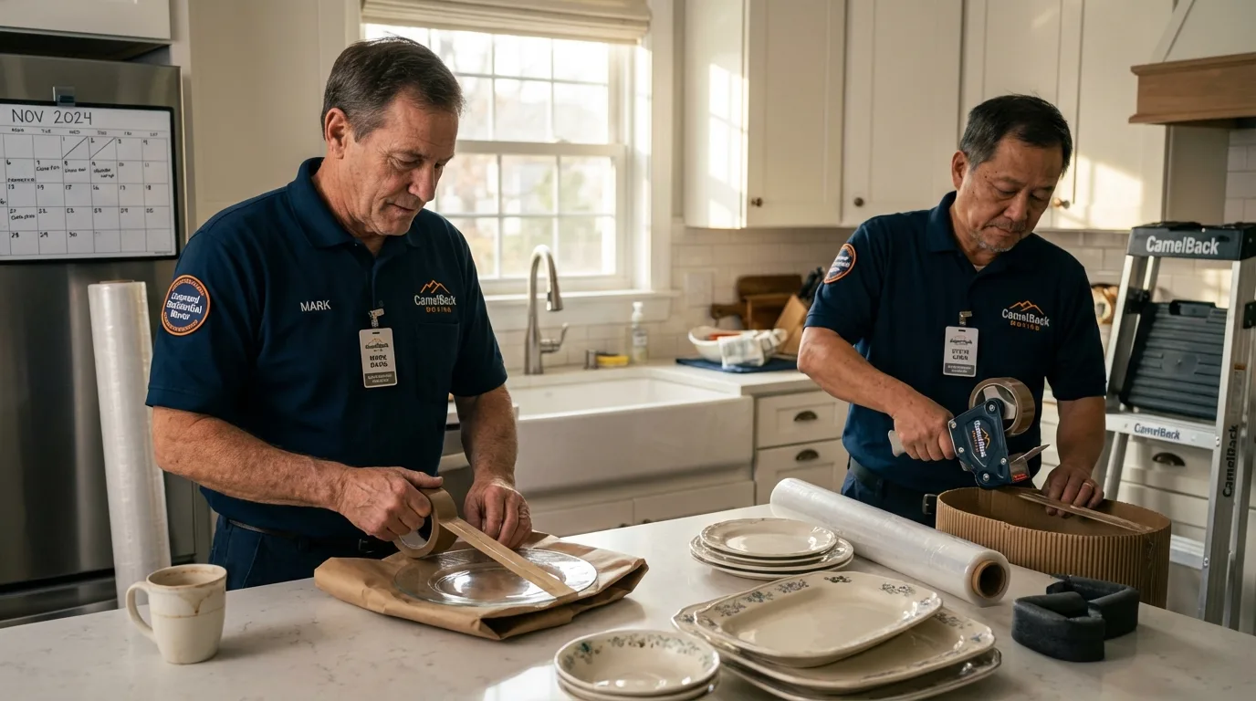 Professional crew packing kitchen dishware in Vado, NM